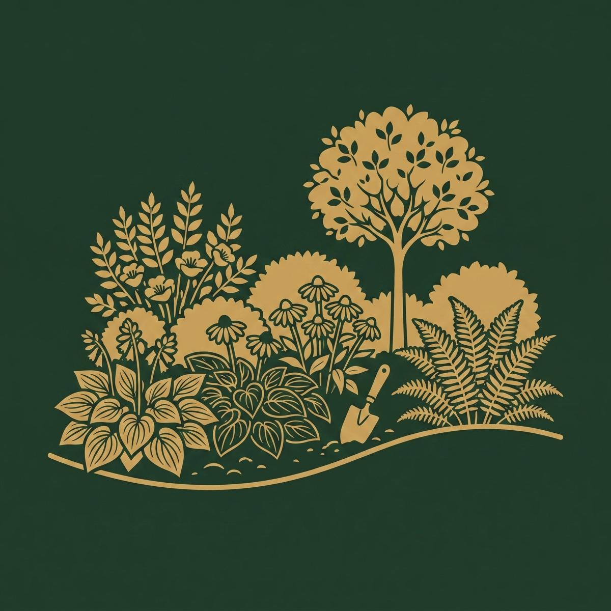 Gold illustration of a layered perennial planting bed